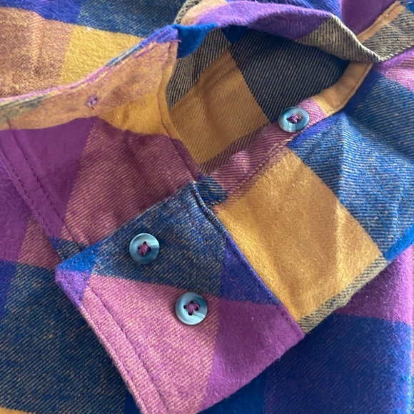 S Plaid button down long sleeve women’s top 100% cotton purple/pink/orange/navy - Picture 7 of 10